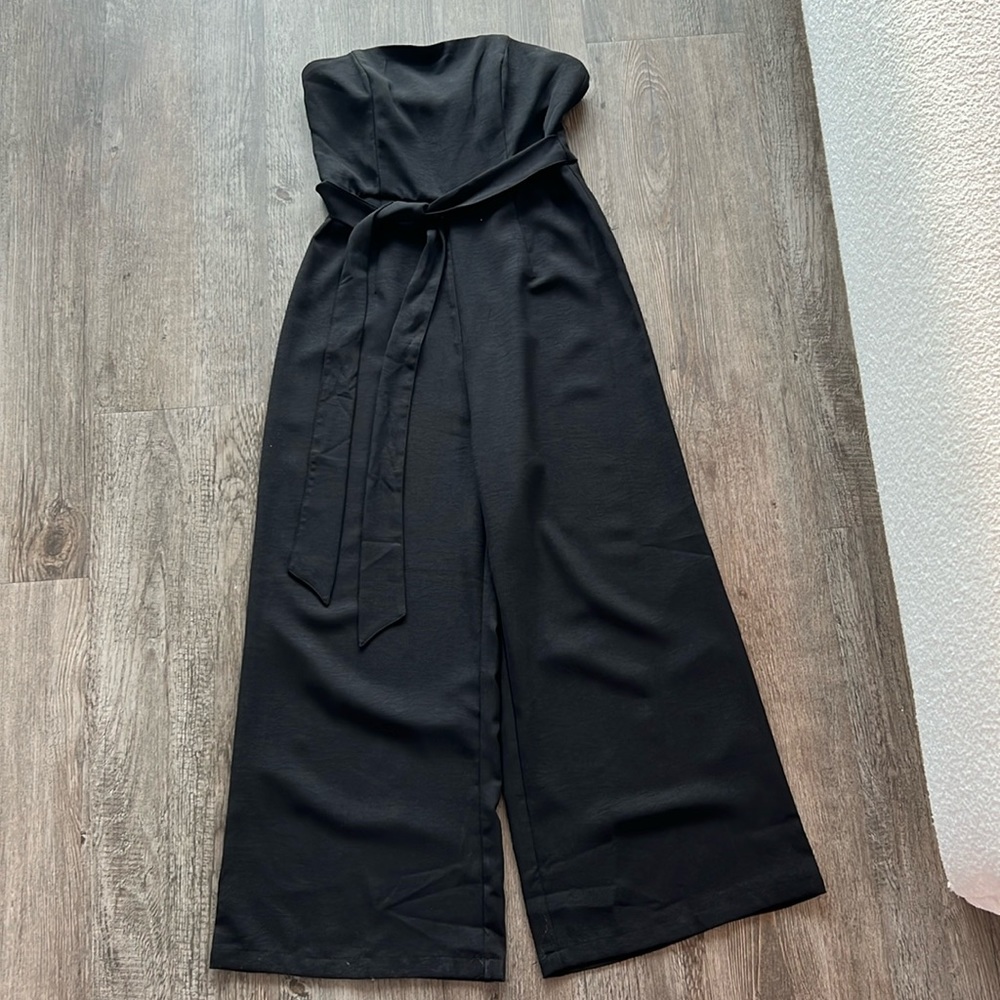 black strappless jumpsuit small